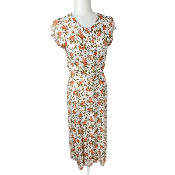 Reformation Fauna Dress Floral Button Front Mid Dress 6 Cottage Feminine Retro - Picture 4 of 13